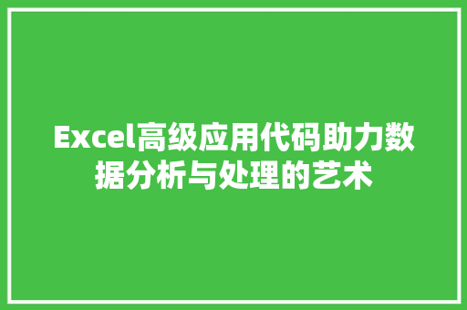 Excel高级应用代码助力数据分析与处理的艺术