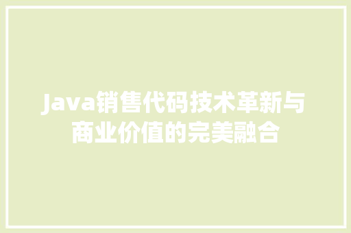 Java销售代码技术革新与商业价值的完美融合