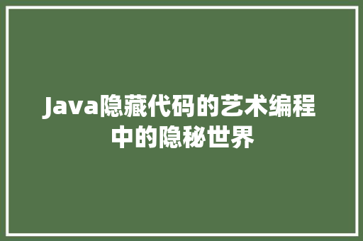 Java隐藏代码的艺术编程中的隐秘世界