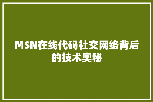 MSN在线代码社交网络背后的技术奥秘