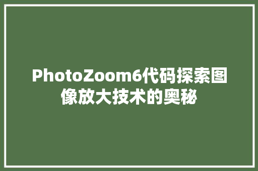 PhotoZoom6代码探索图像放大技术的奥秘