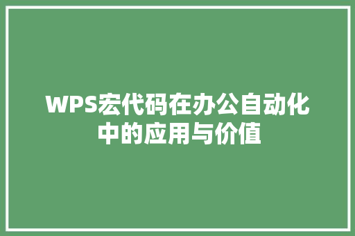WPS宏代码在办公自动化中的应用与价值
