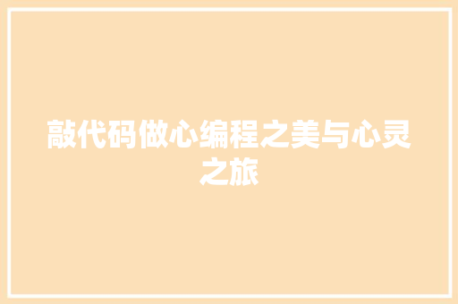 敲代码做心编程之美与心灵之旅