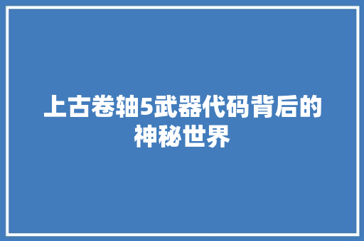 上古卷轴5武器代码背后的神秘世界