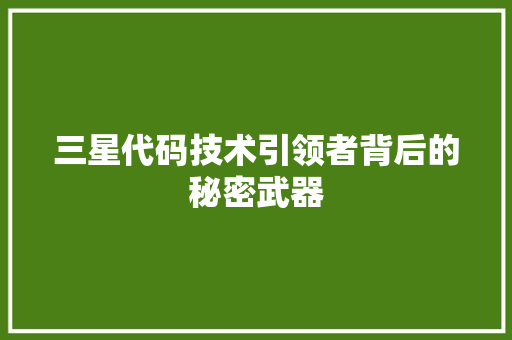 三星代码技术引领者背后的秘密武器