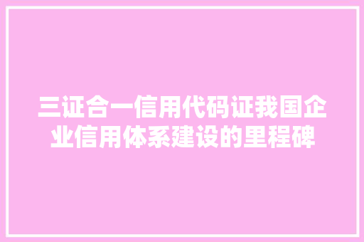 三证合一信用代码证我国企业信用体系建设的里程碑  第1张
