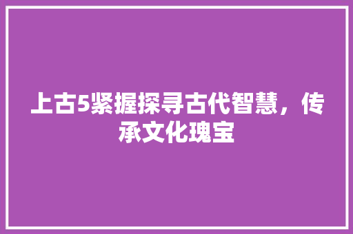 上古5紧握探寻古代智慧，传承文化瑰宝