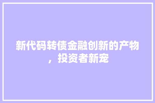 新代码转债金融创新的产物，投资者新宠
