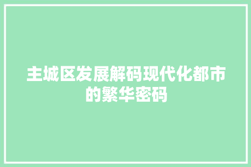 主城区发展解码现代化都市的繁华密码