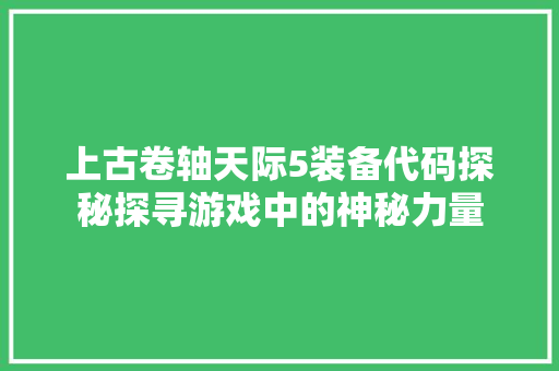 上古卷轴天际5装备代码探秘探寻游戏中的神秘力量