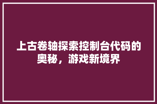 上古卷轴探索控制台代码的奥秘，游戏新境界