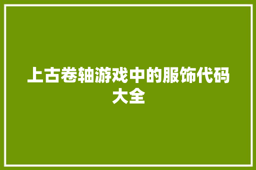 上古卷轴游戏中的服饰代码大全