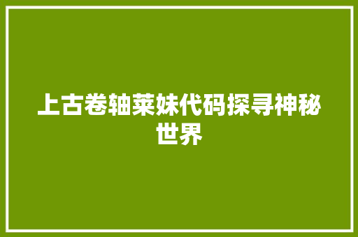 上古卷轴莱妹代码探寻神秘世界  第1张