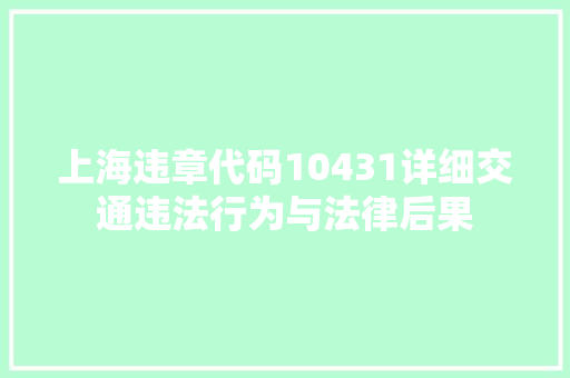 上海违章代码10431详细交通违法行为与法律后果