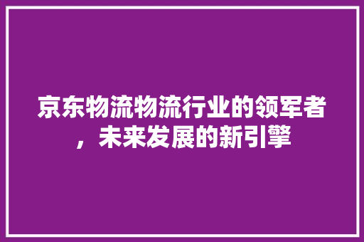 京东物流物流行业的领军者，未来发展的新引擎