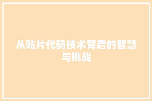 从贴片代码技术背后的智慧与挑战