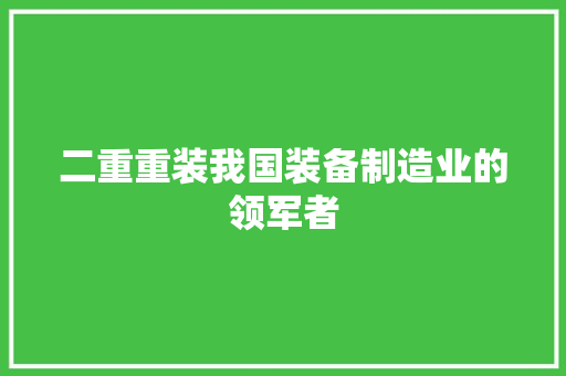 二重重装我国装备制造业的领军者