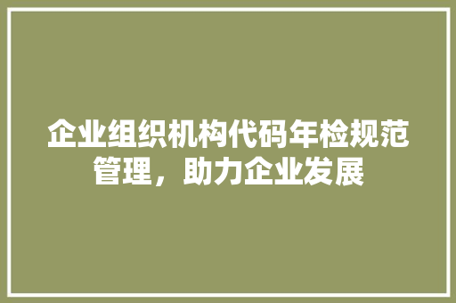 企业组织机构代码年检规范管理，助力企业发展