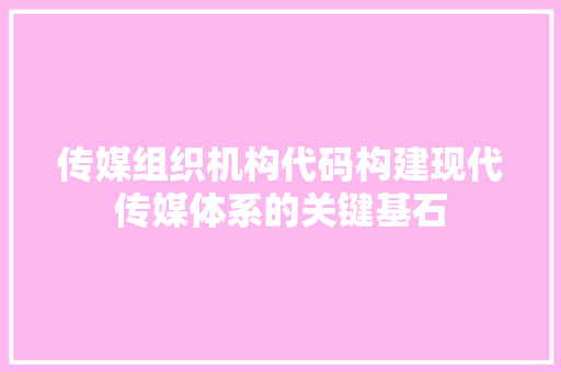 传媒组织机构代码构建现代传媒体系的关键基石