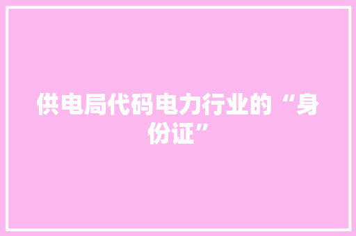 供电局代码电力行业的“身份证”