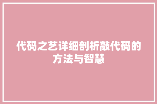 代码之艺详细剖析敲代码的方法与智慧