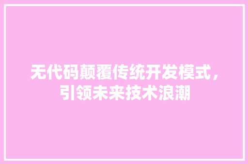 无代码颠覆传统开发模式，引领未来技术浪潮