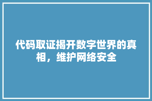 代码取证揭开数字世界的真相，维护网络安全
