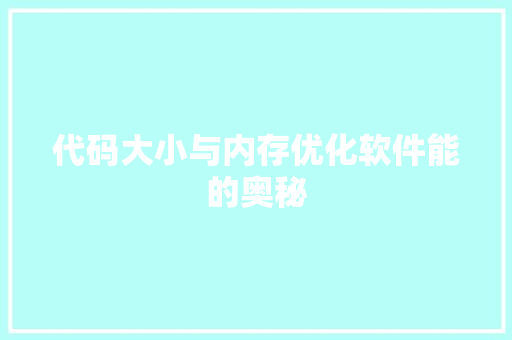 代码大小与内存优化软件能的奥秘