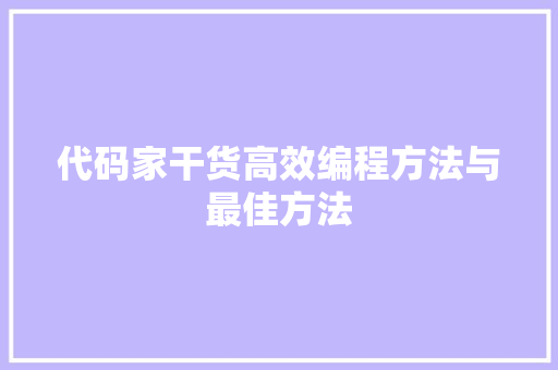 代码家干货高效编程方法与最佳方法