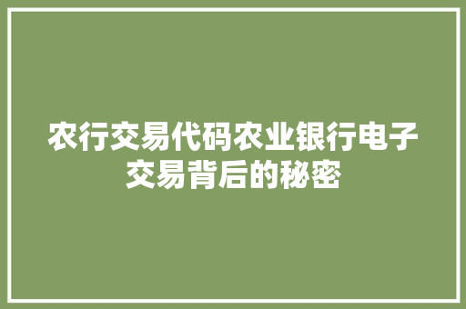 农行交易代码农业银行电子交易背后的秘密
