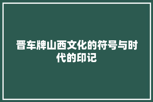 晋车牌山西文化的符号与时代的印记