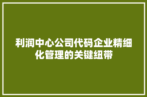 利润中心公司代码企业精细化管理的关键纽带
