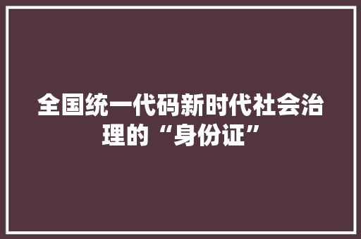 全国统一代码新时代社会治理的“身份证”