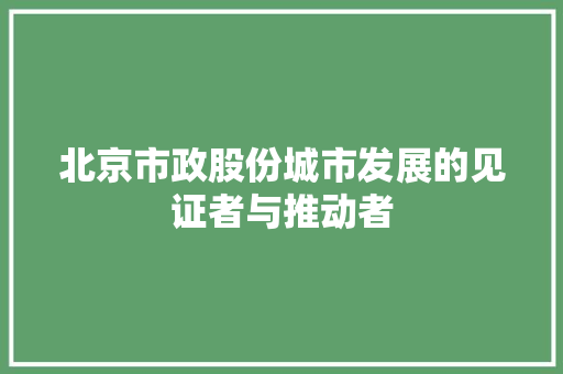 北京市政股份城市发展的见证者与推动者
