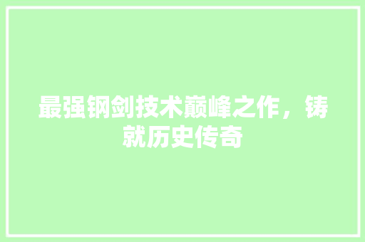最强钢剑技术巅峰之作，铸就历史传奇
