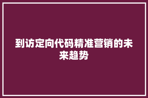 到访定向代码精准营销的未来趋势