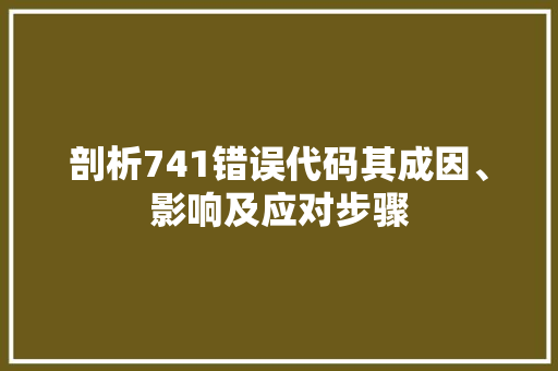 剖析741错误代码其成因、影响及应对步骤
