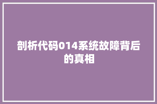 剖析代码014系统故障背后的真相