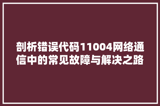 剖析错误代码11004网络通信中的常见故障与解决之路