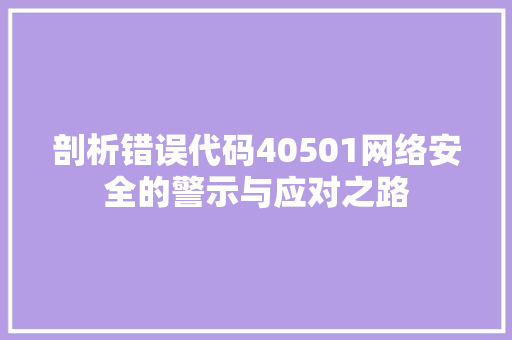 剖析错误代码40501网络安全的警示与应对之路