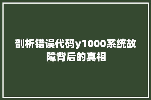 剖析错误代码y1000系统故障背后的真相