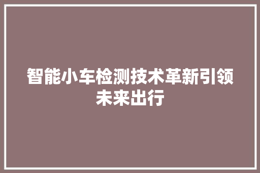 智能小车检测技术革新引领未来出行