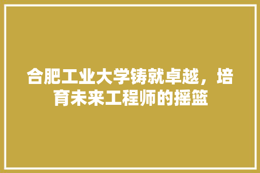 合肥工业大学铸就卓越，培育未来工程师的摇篮