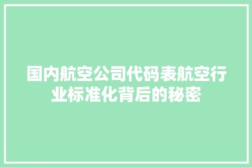 国内航空公司代码表航空行业标准化背后的秘密