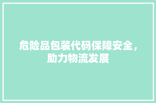 危险品包装代码保障安全，助力物流发展