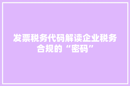 发票税务代码解读企业税务合规的“密码”