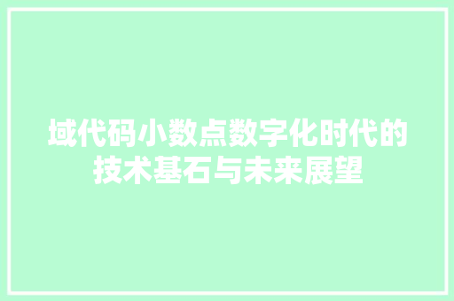 域代码小数点数字化时代的技术基石与未来展望