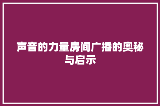 声音的力量房间广播的奥秘与启示