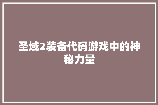 圣域2装备代码游戏中的神秘力量