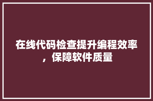 在线代码检查提升编程效率，保障软件质量
